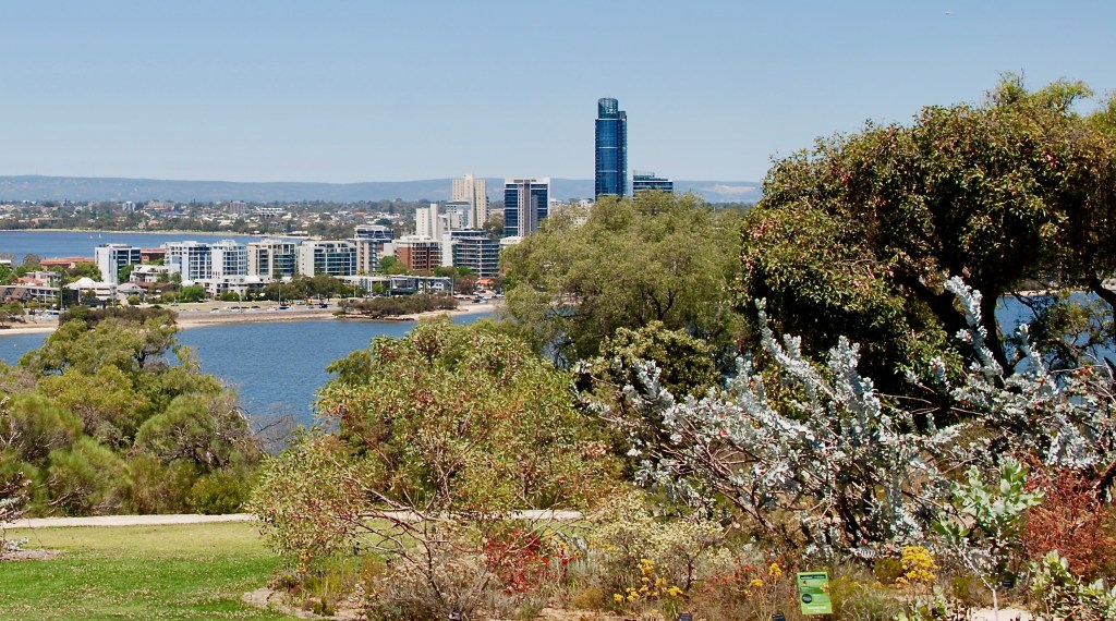 View of Swan River, Perth and the Darling Range from Kings Park
